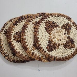 Handwoven Montecristi Placemats - Set of 4 Round Natural Fiber 13" Decor